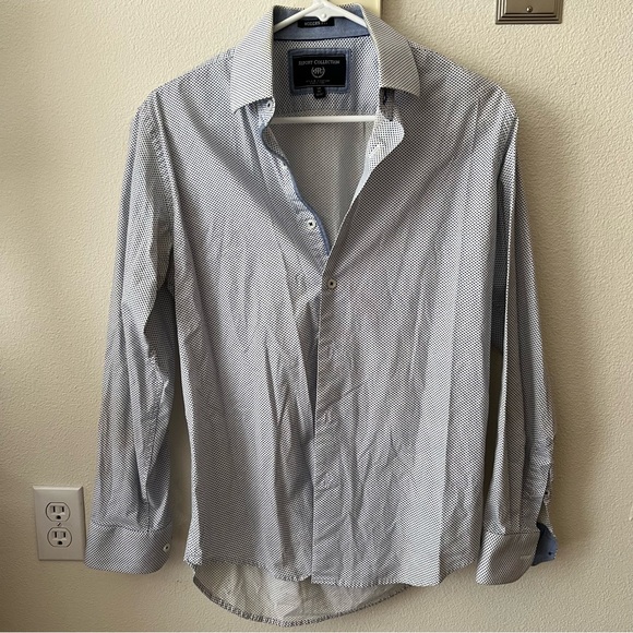 Report Collection Modern Fit Men's White and Blue Dress Shirt - Picture 1 of 12